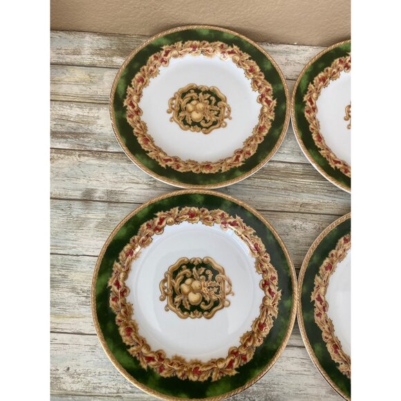 Set of 4 American Atelier Noel Salad Dessert Plates 8” Green Gold Red Holiday - Picture 7 of 13